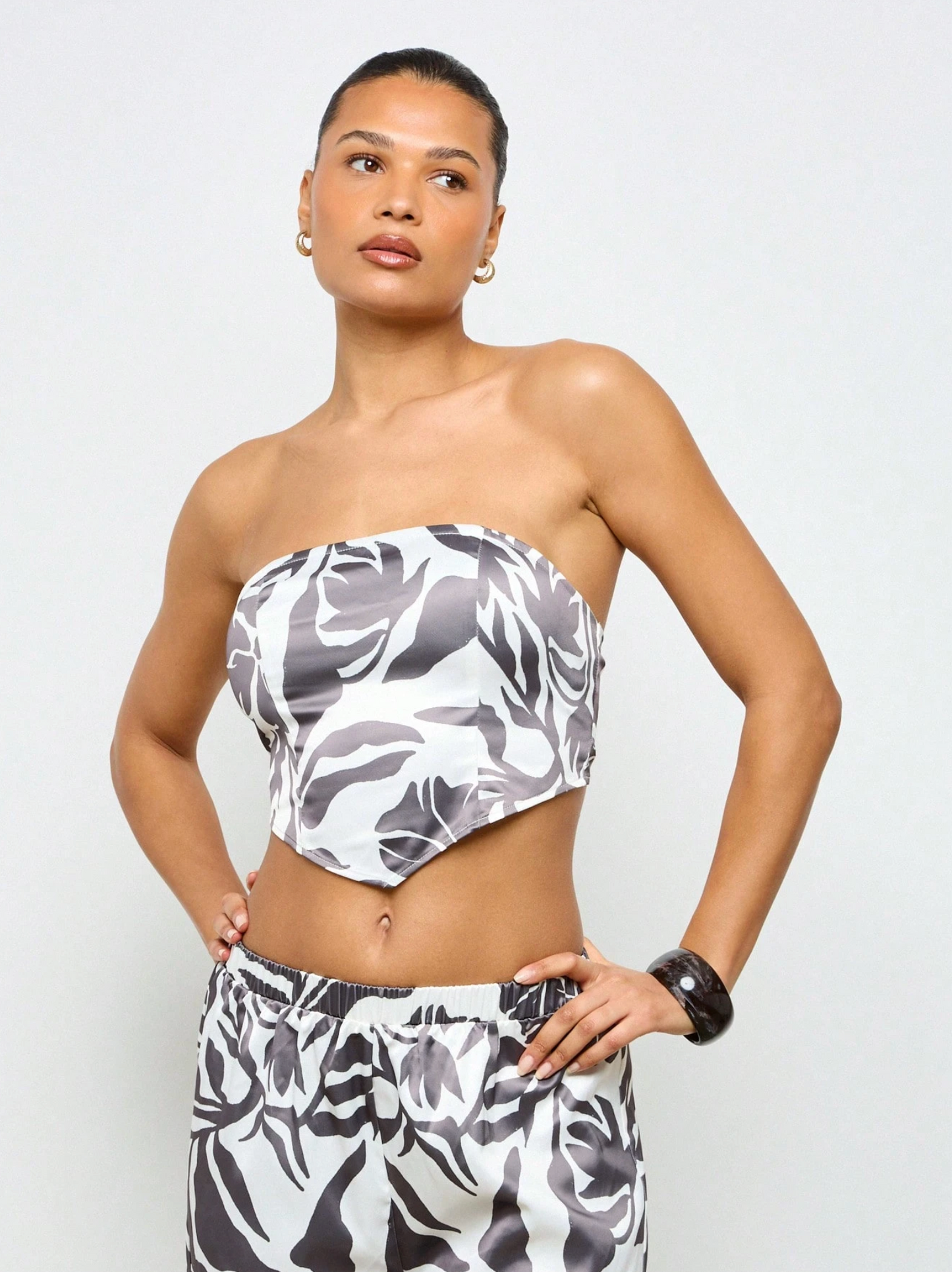 Abstract Monochrome Floral Bandeau Top & Palazzo Pants
