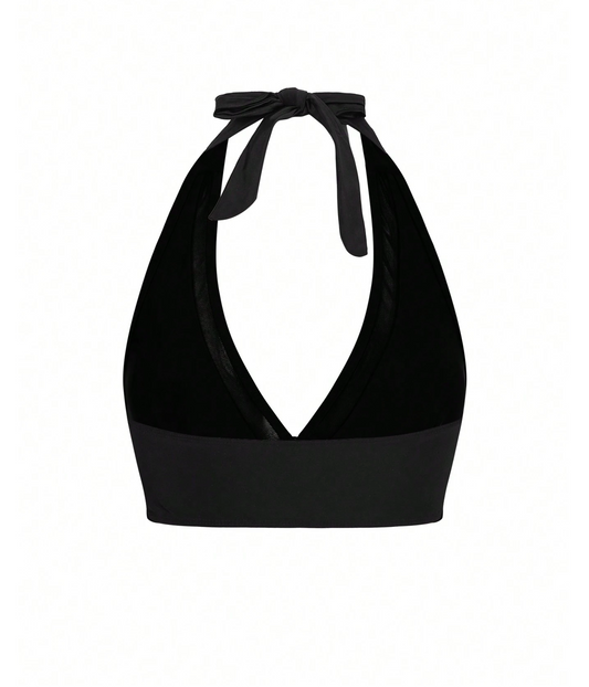 Black Mesh Insert Halter Bikini Top