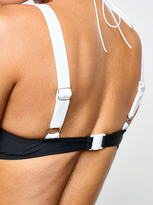 Black & White Two Tone Push Up Bikini Top