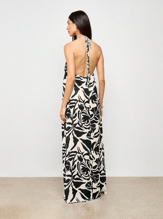 Abstract Palm Leaf Maxi Beach Dress