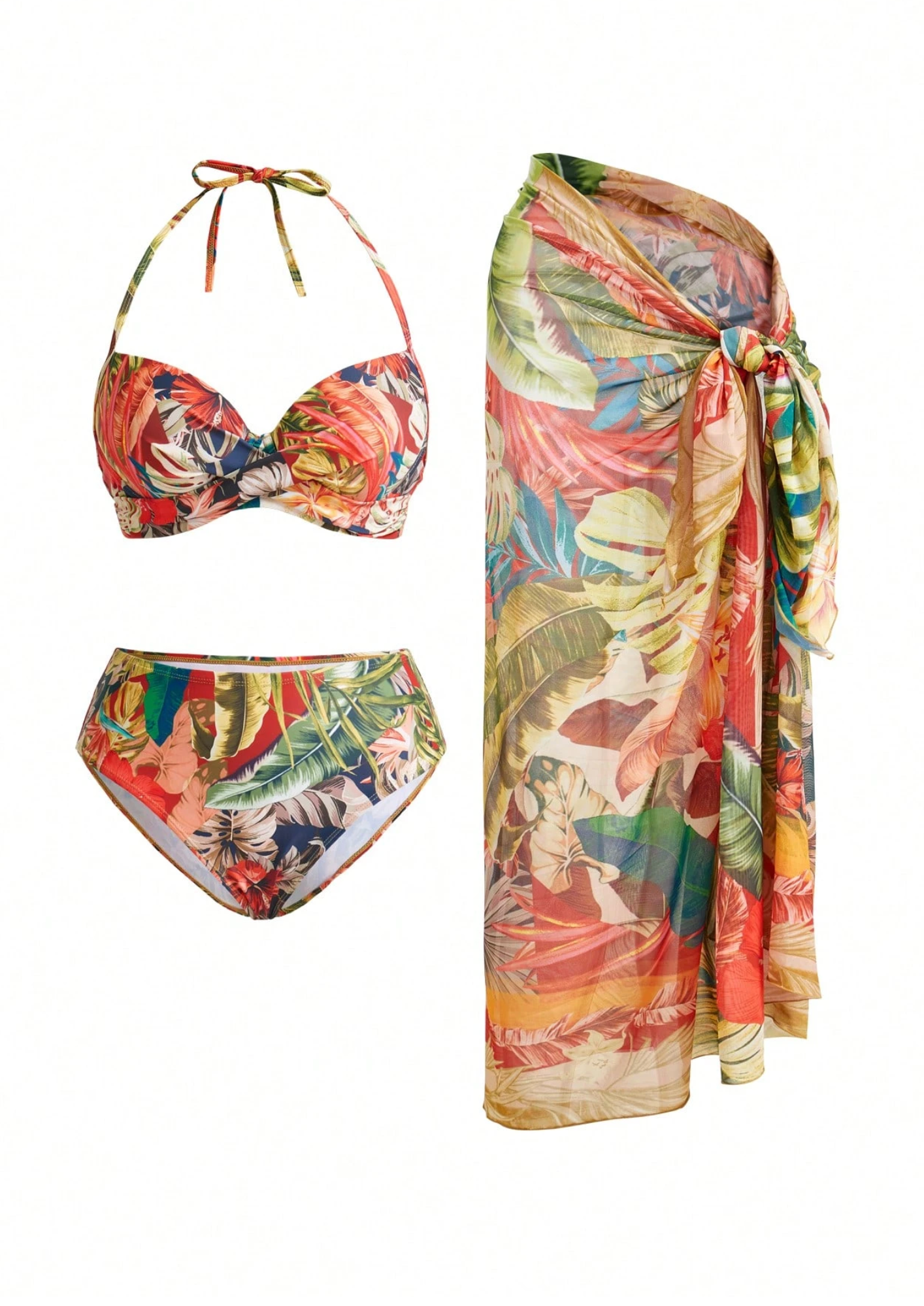 Wild Tropical Push Up Bikini & Sarong Set