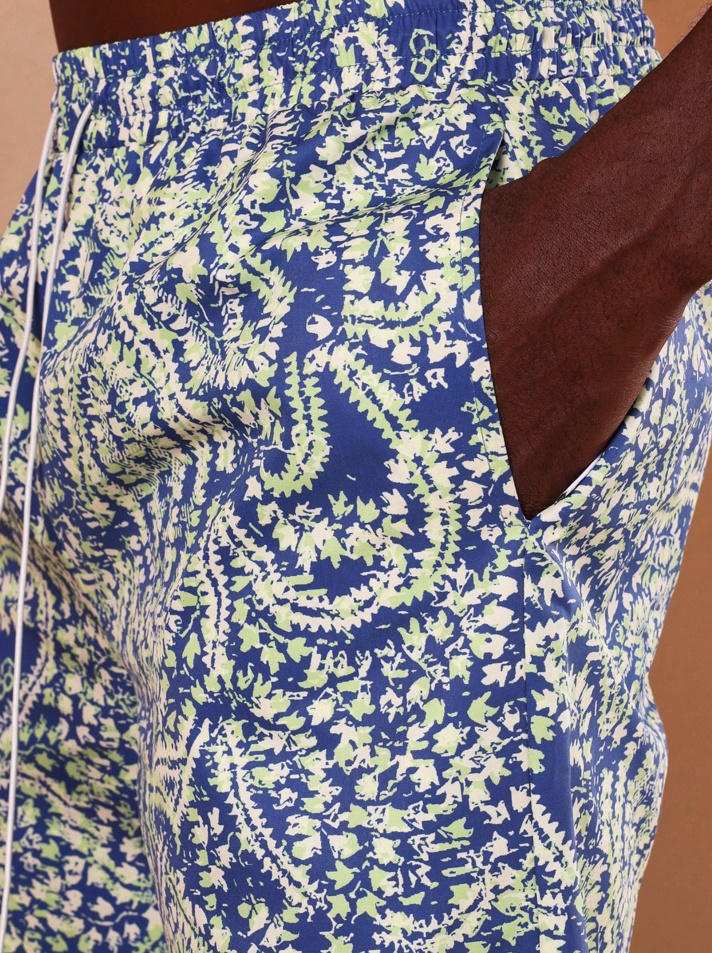 Men's Neon Green & Blue Abstract Swim Trunks