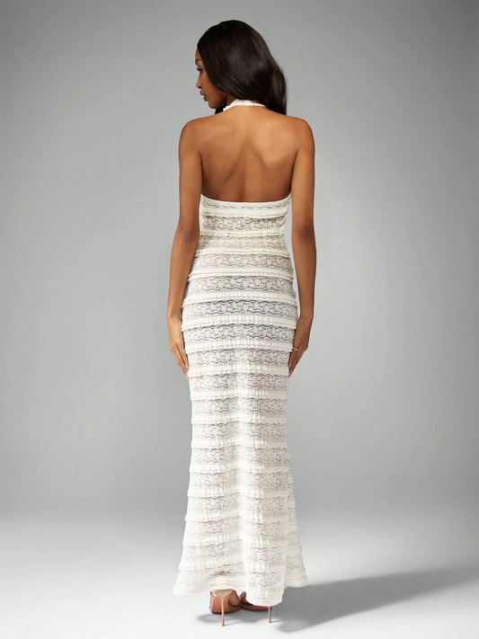 Crochet Floral Lace Maxi Halter Cover Dress