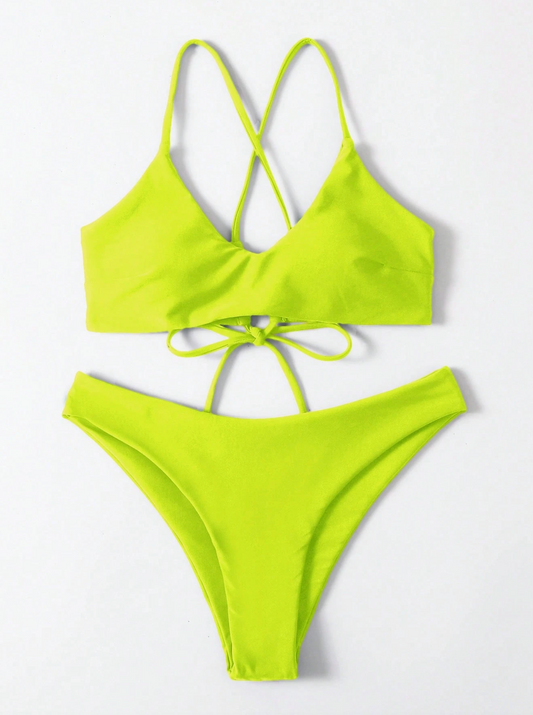 Neon Lime Scoop Lace It Up Boomerang Bikini Set