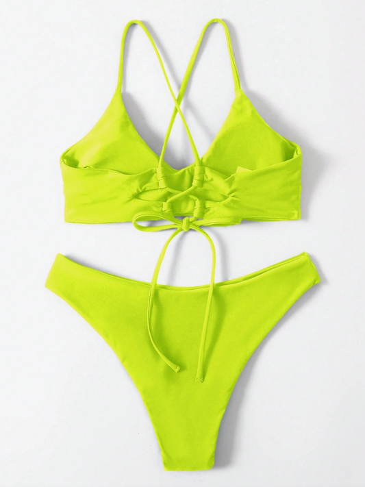 Neon Lime Scoop Lace It Up Boomerang Bikini Set