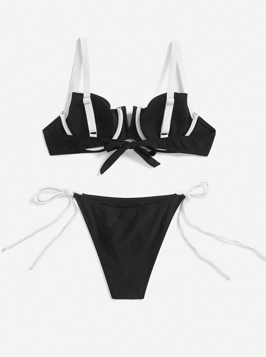 B/W Underwire Tie Bikini Set
