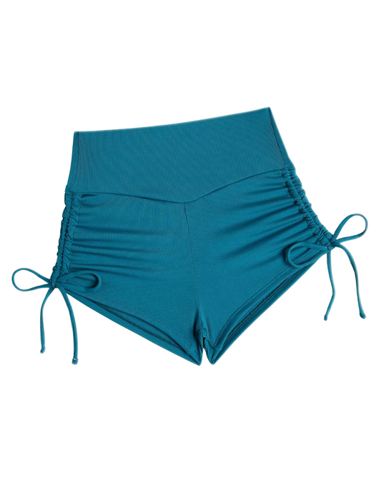 Basics Ribbed Drawstring Teal Bikini Shorts