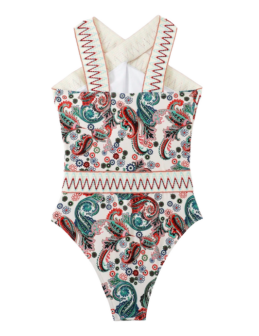 Paisley Chevron Tape High Neck One Piece