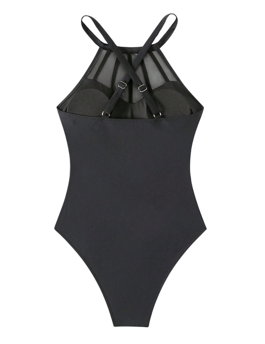 Sweetheart Mesh Splice One-Piece Swimsuit