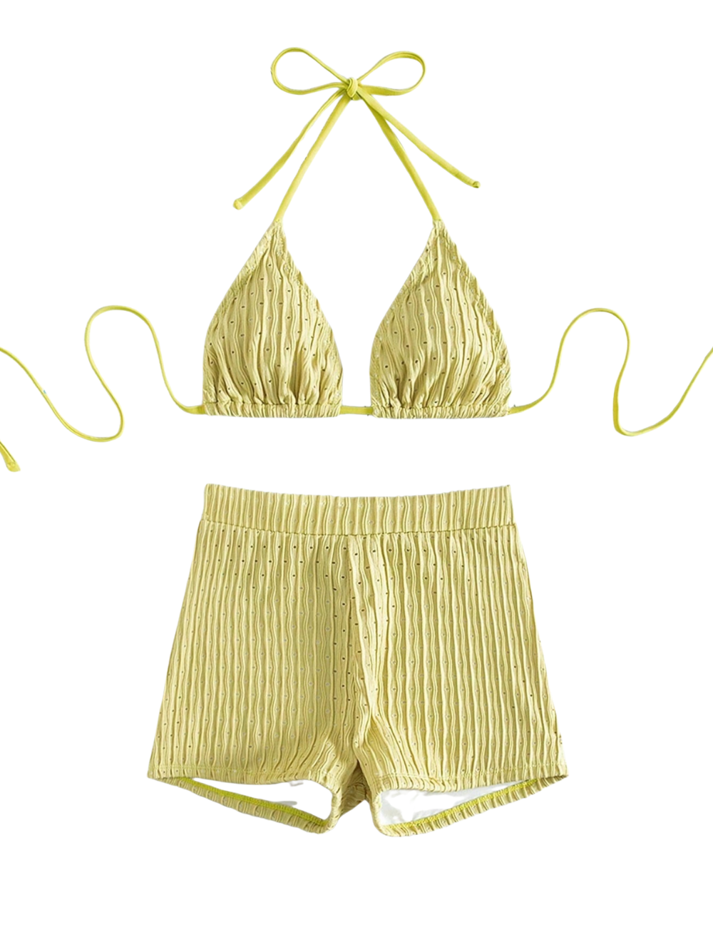 Textured Dot Triangle Bikini Shorts Set