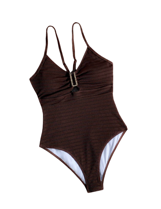 Textured Ring & Metal Detail Swimsuit