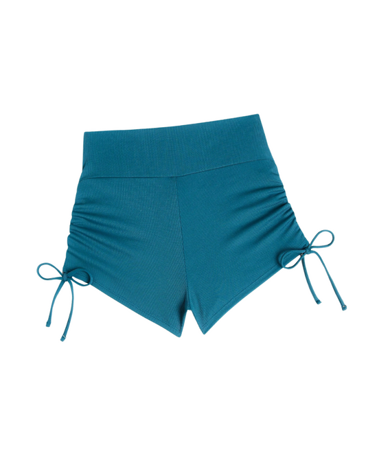 Basics Ribbed Drawstring Teal Bikini Shorts