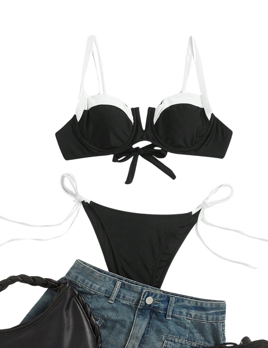 B/W Underwire Tie Bikini Set