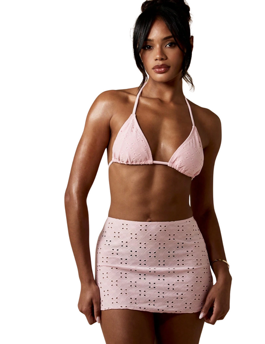 Powder Pink Eyelet Bikini Set & Cover Skirt