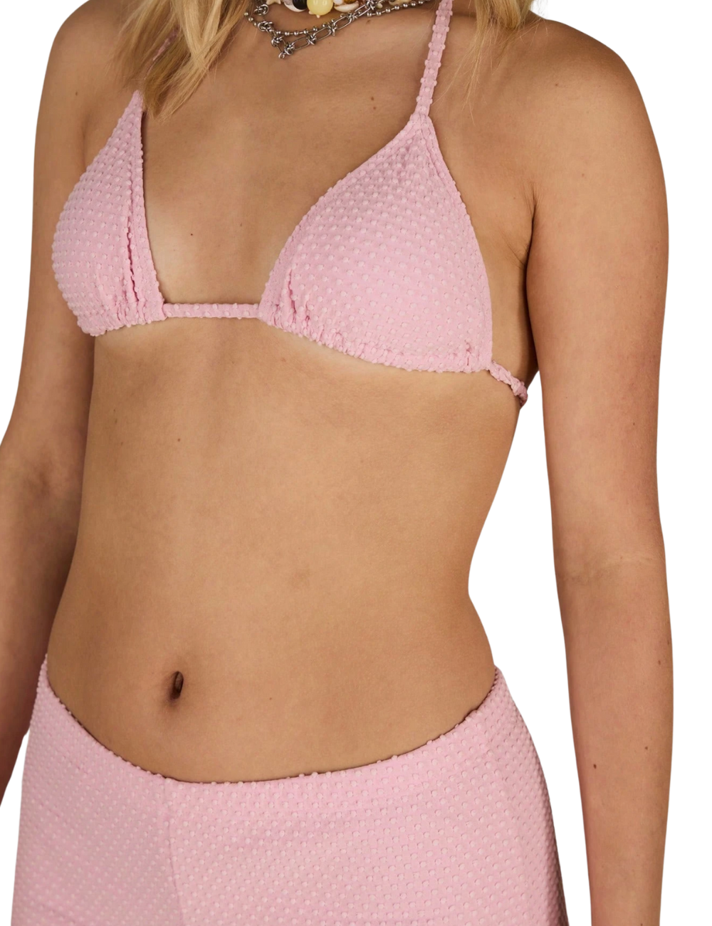 Blush Pink Dot Textured Bikini Shorts Set