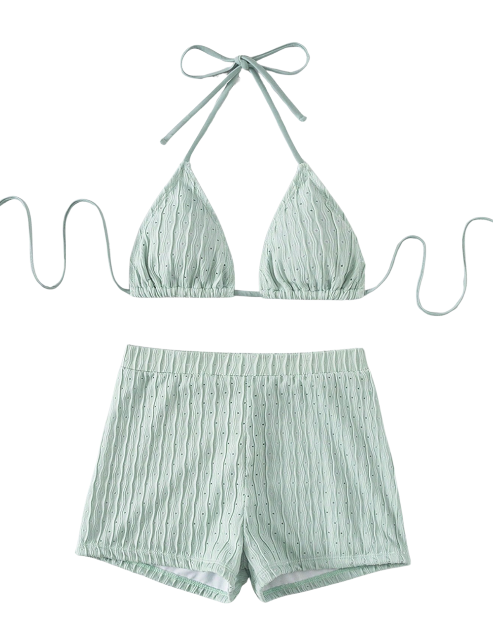 Textured Dot Triangle Bikini Shorts Set