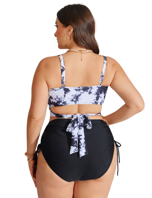 Plus Tie Dye & Black Twist Bikini Set