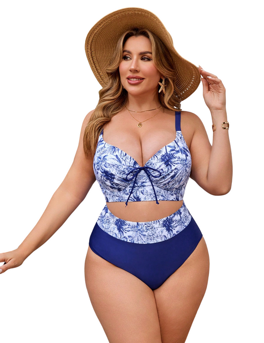Plus Tropical & Navy Bikini Set