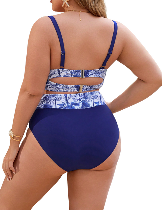 Plus Tropical & Navy Bikini Set
