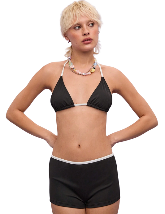 Black Contrast Band Triangle Bikini Shorts Set