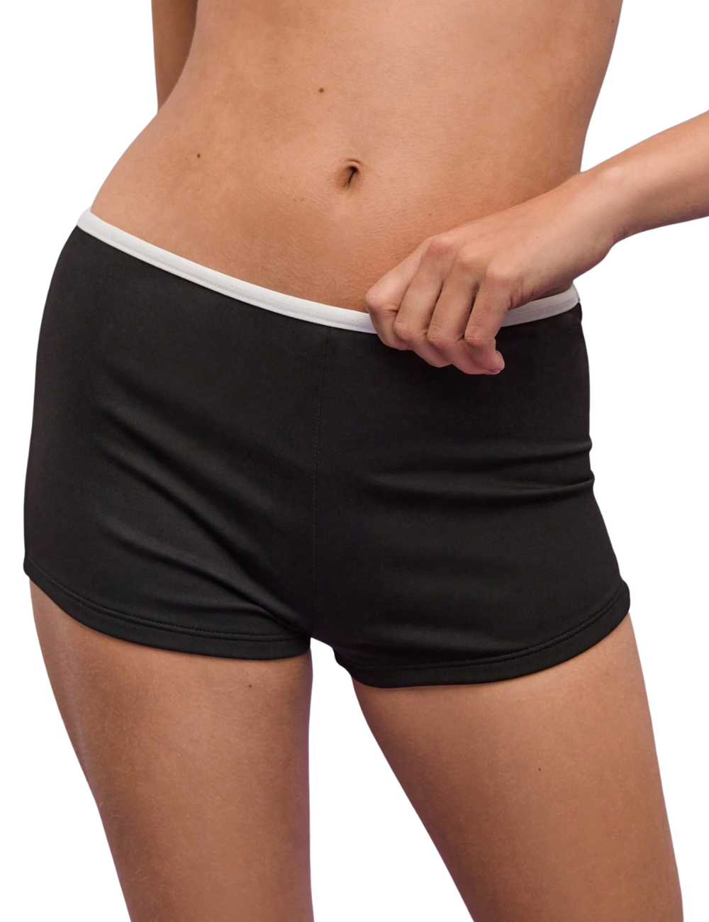 Black Contrast Band Triangle Bikini Shorts Set