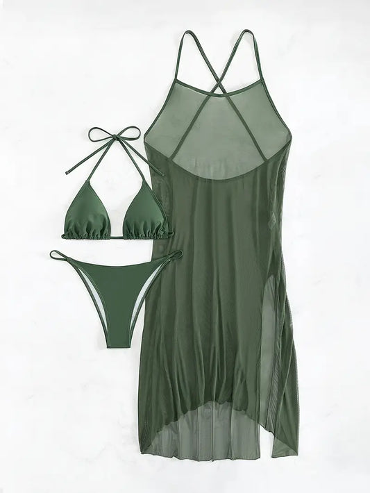 Olive Bikini & Cover Dress Set