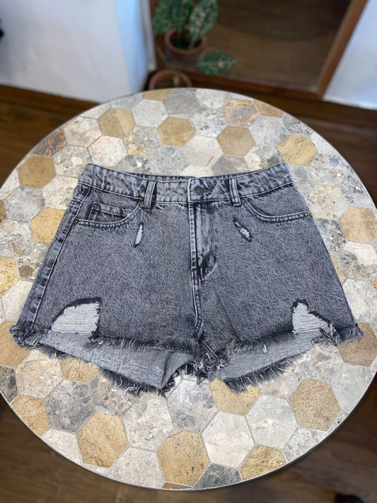 Grey Ripped Denim Shorts