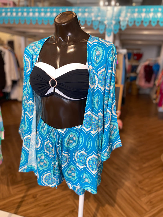 Ayuthra - Sea Green & Blue Print Kimono