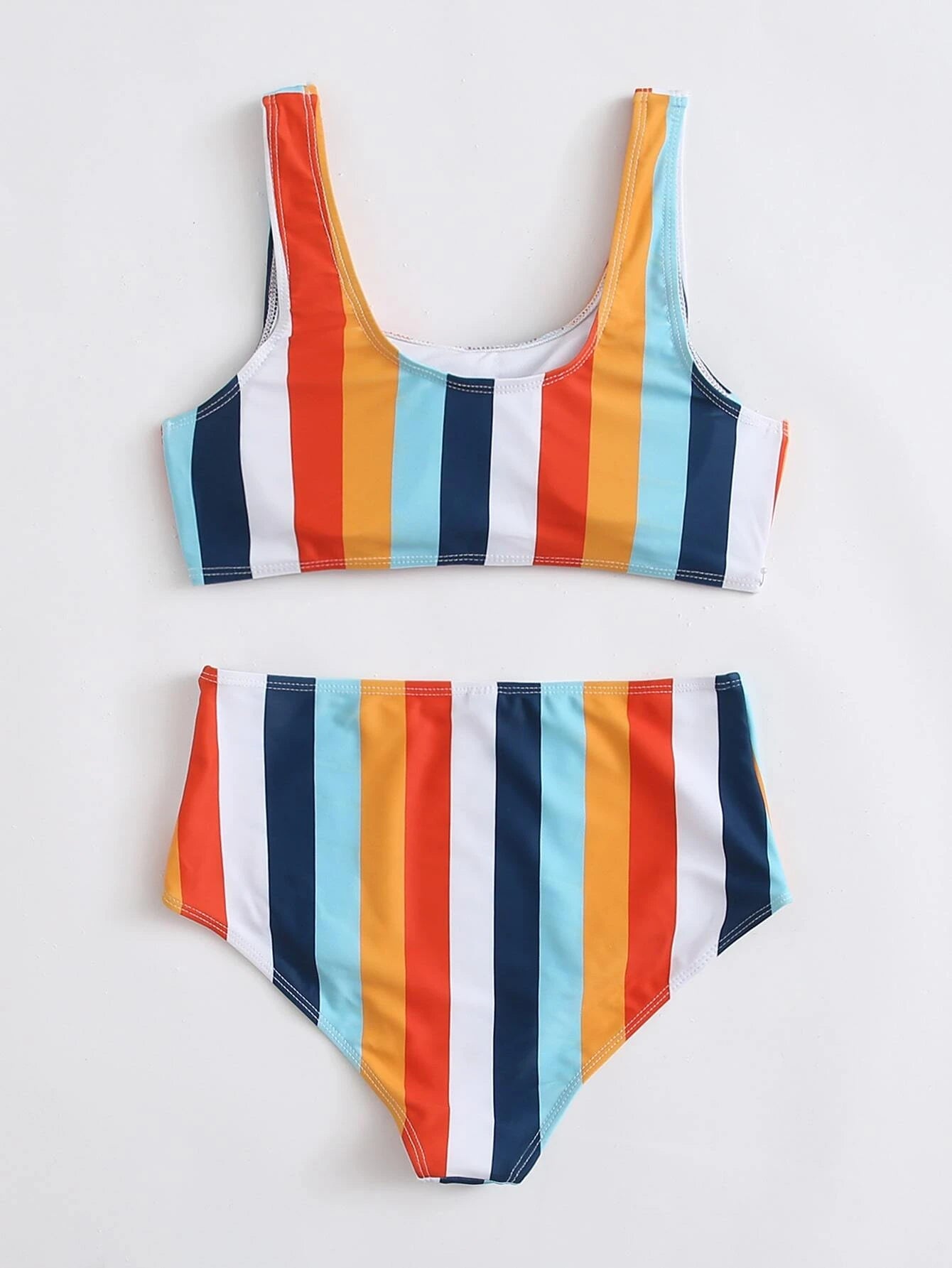 Striped Color Block Scoop Bikini Set