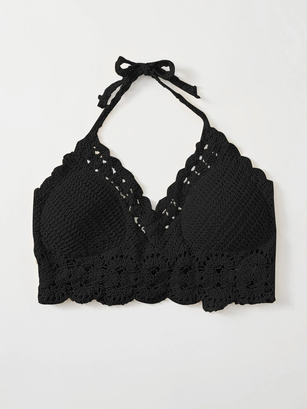 Plain Black Crochet Halter Top