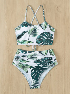 My Tropica - White Lace Up Halter Bikini Set