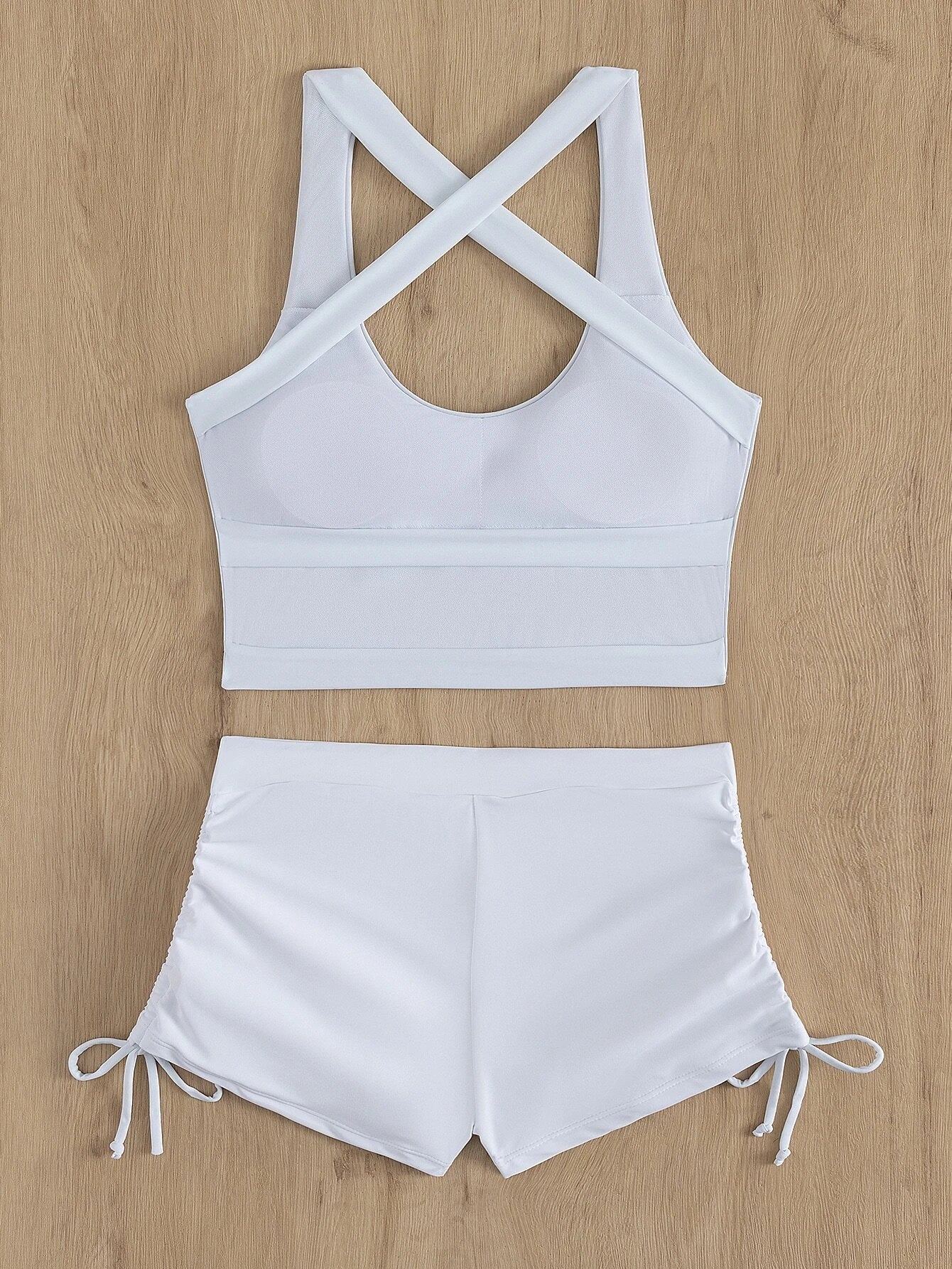 Criss Cross Tank Top & Drawstring Bikini Shorts Set