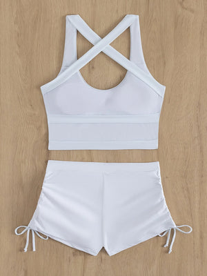 Criss Cross Tank Top & Drawstring Bikini Shorts Set