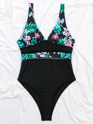 Tropical Hollow Out Plunge One Piece