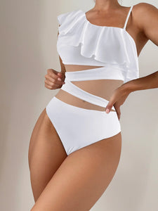 Ruffle Mesh Off Shoulder One Piece Swimsuit