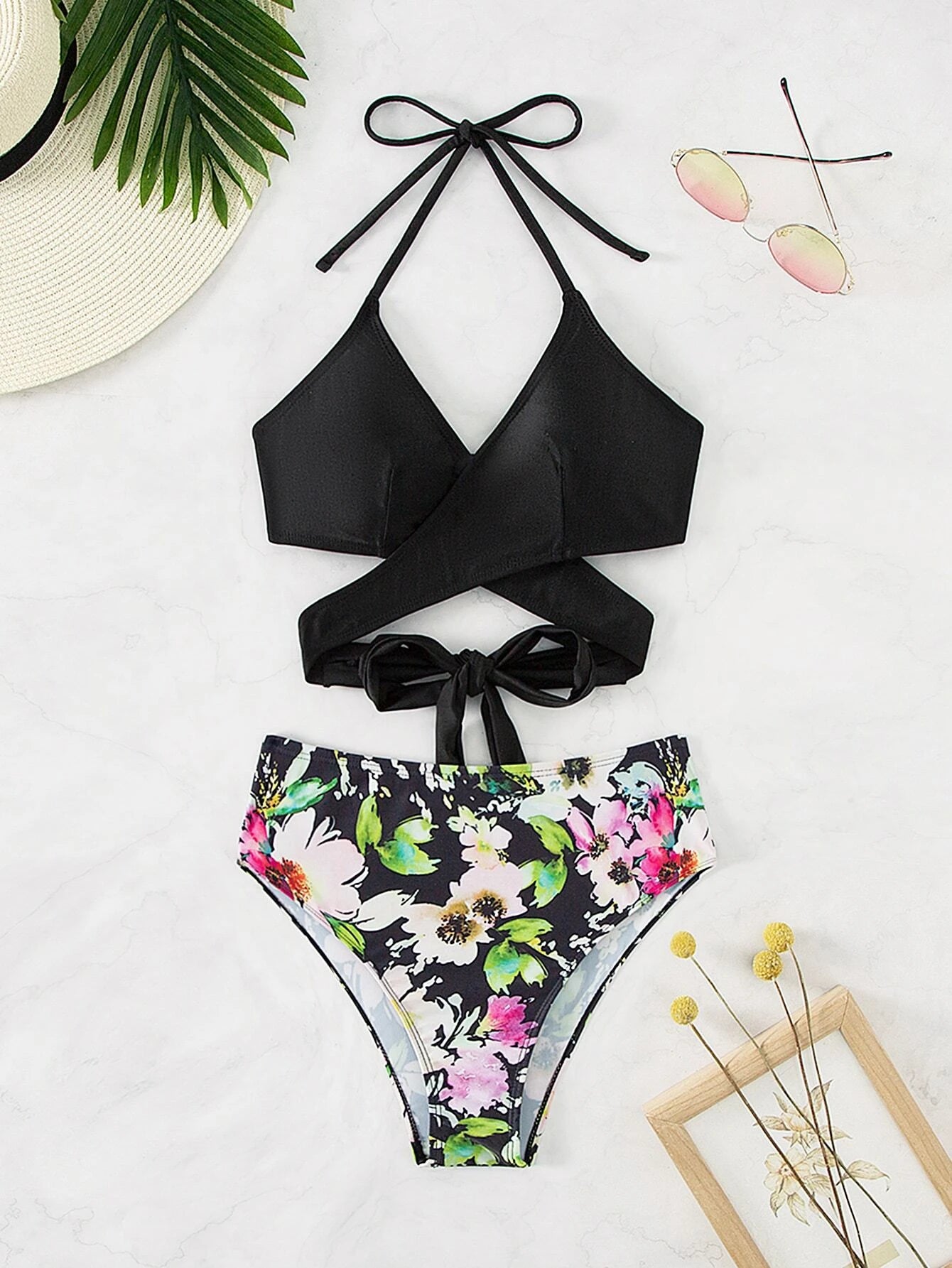 That's A Wrap Block & Floral Bikini Set
