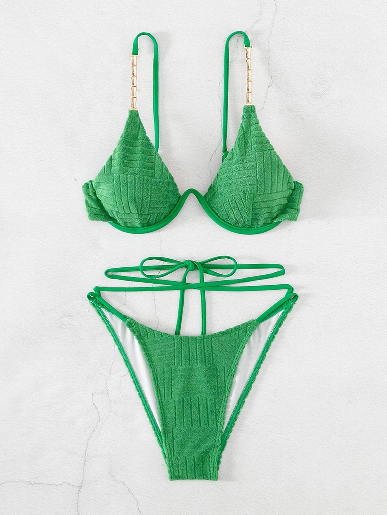Green Envy Textured Underwire Bikini Set