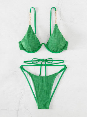Green Envy Textured Underwire Bikini Set