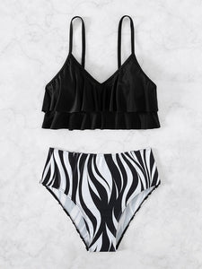 Zebra Ruffle High Waist Bikini Set