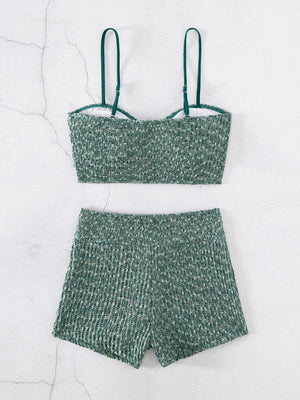 Dusty Teal Textured Bikini Shorts Set