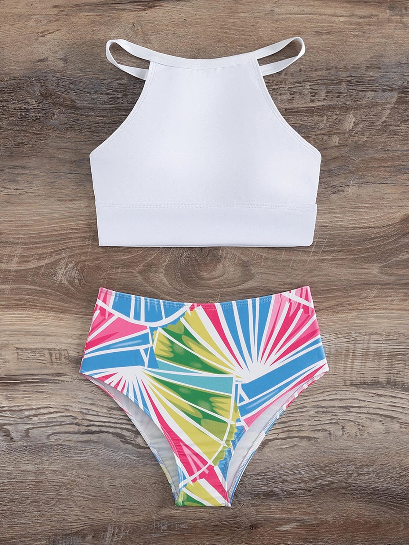 White & Abstract High Support Bikini Set