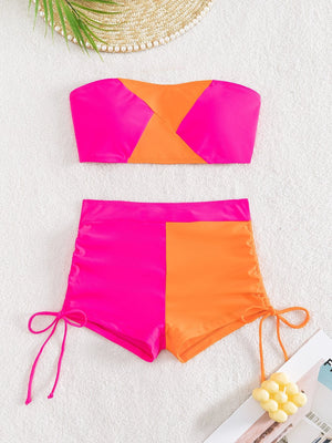 Neon Colorblock Bandeau Bikini Shorts Set