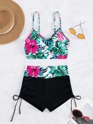 Black Hawaii Tropical Bikini Shorts Set