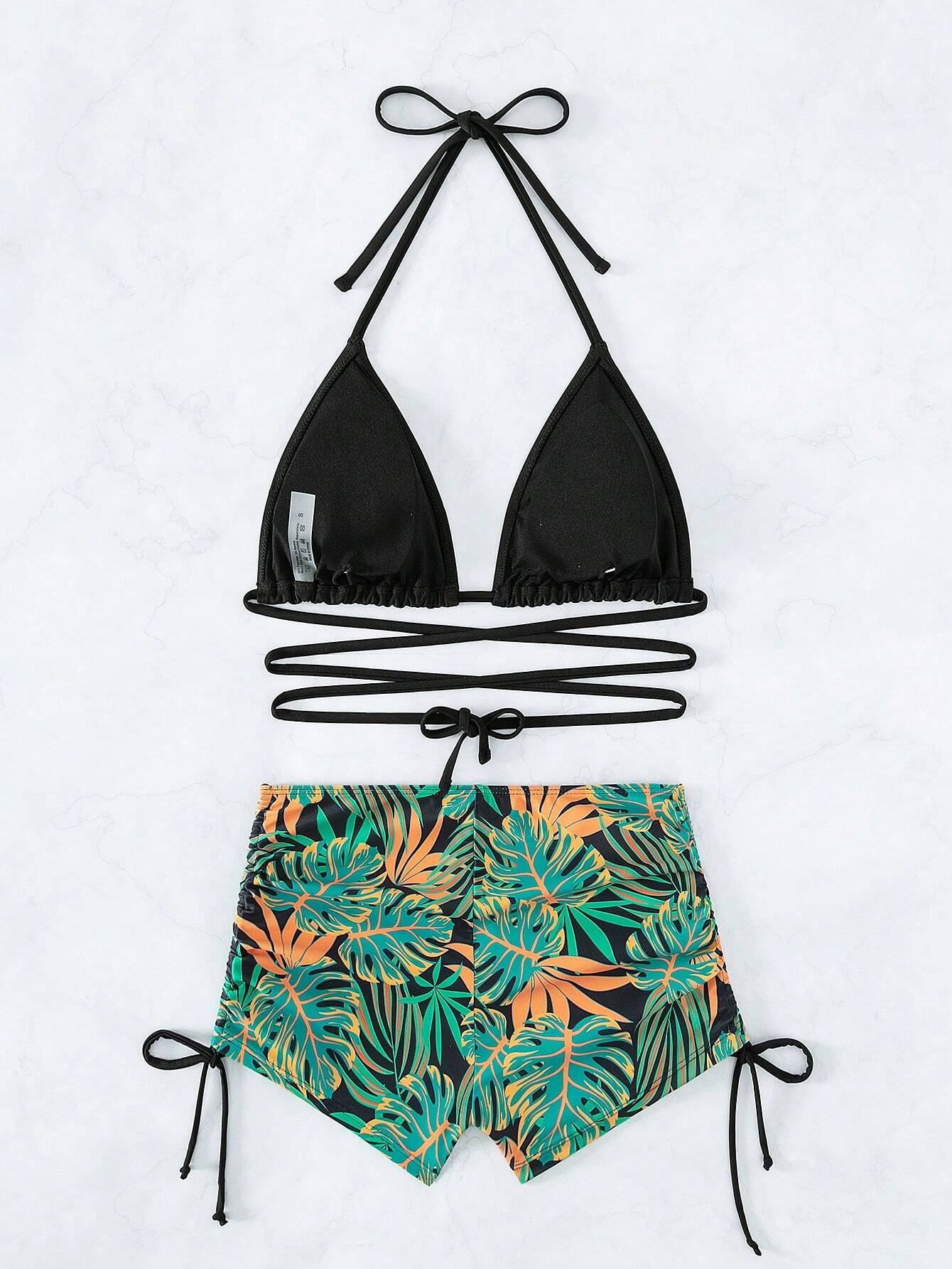 Tropical Wrap Bikini Shorts Set