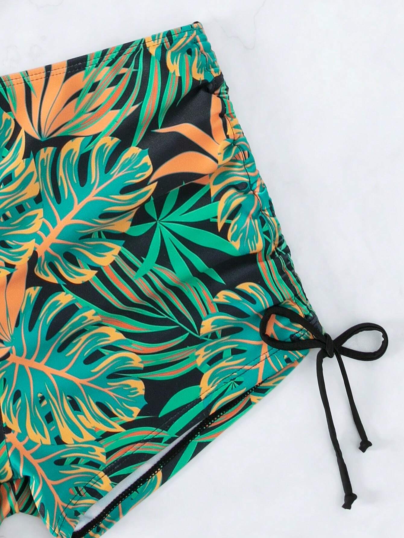 Triangle & Tropical Drawstring Bikini Shorts