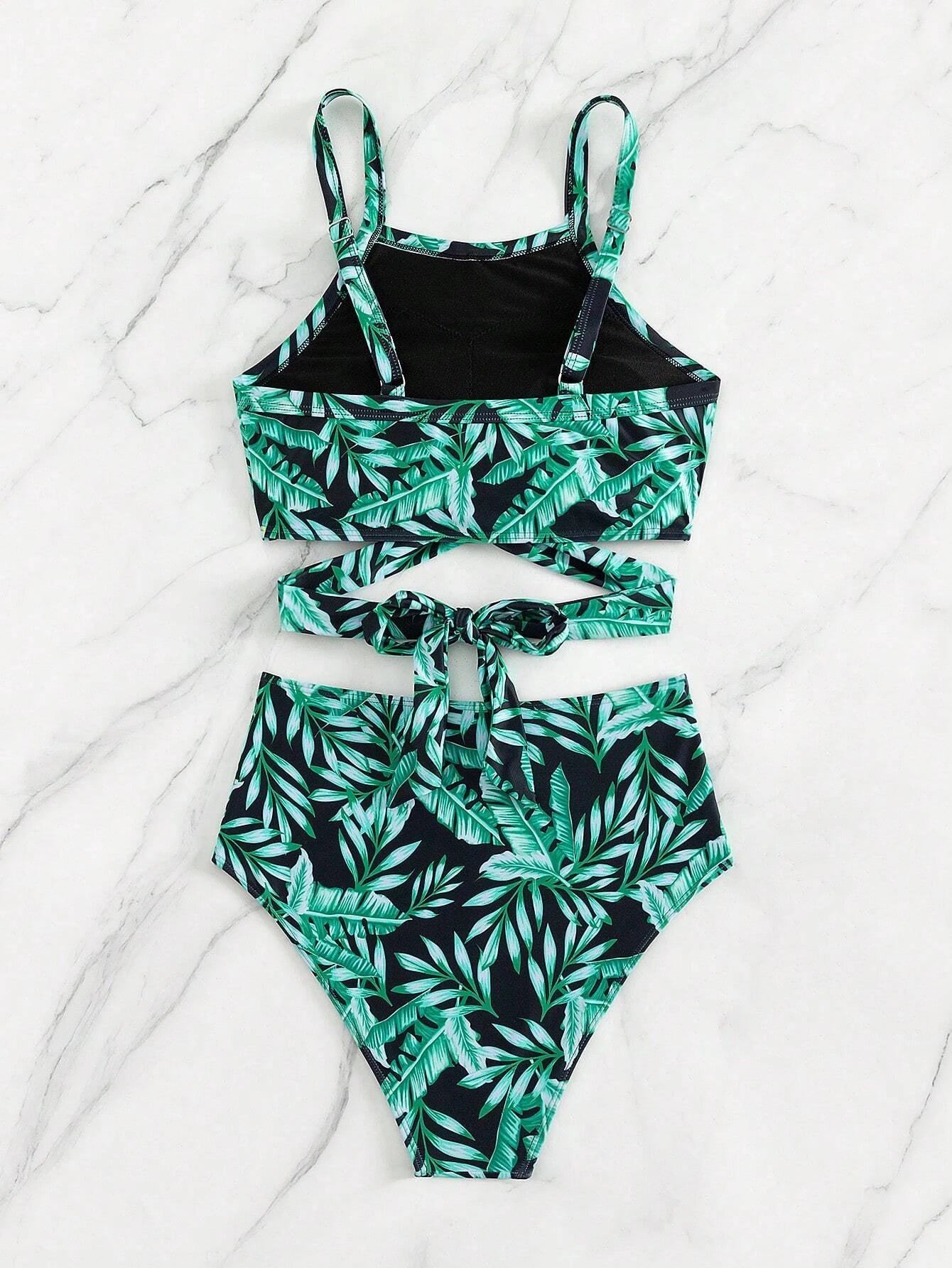 Leafy Twist High Waist Bikini Set