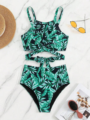 Leafy Twist High Waist Bikini Set