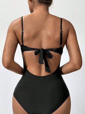 Black Contrast Mesh Underwire One Piece