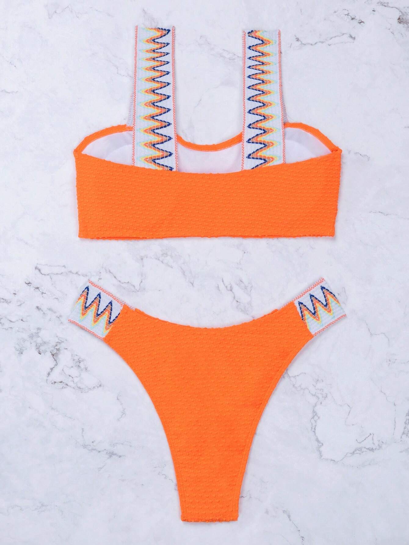 Orange Textured Chevron Tape Bikini Set