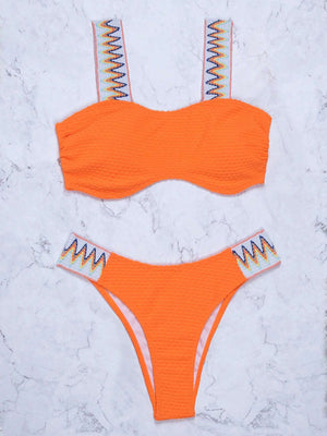 Orange Textured Chevron Tape Bikini Set